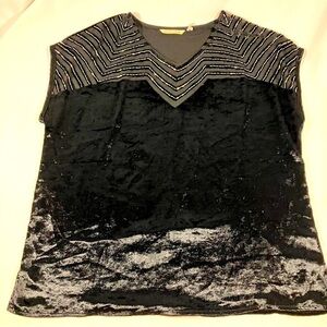 Soft Surroundings Nouveau Beaded Black Velour Blouse top womens size Large